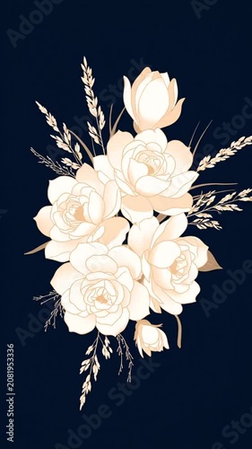 Elegant floral pattern animation showcasing blooming roses with gentle movements across a dark background