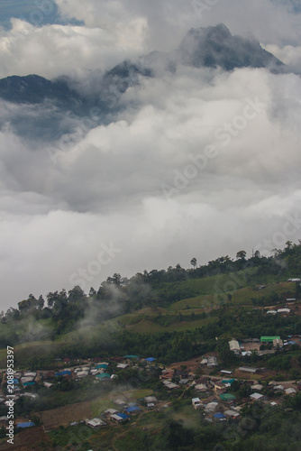 Clouds covered the mountains above the village.