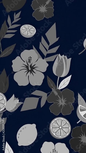 Elegant floral and citrus design with dark background for decorative use