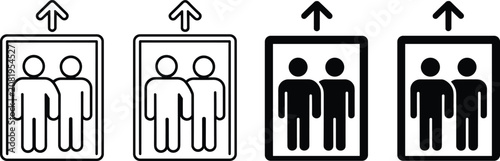 Photos Vector illustration of elevator icons with upward arrow in outline and solid bla