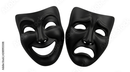 Two theatrical masks one smiling and one frowning representing comedy and tragedy isolated on transparent background