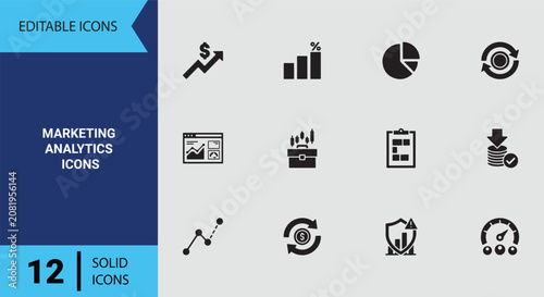 Foto Digital Marketing Analytics and Promotional Campaign Performance Solid Glyph Ico