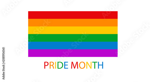 Bild auf Leinwand Rainbow Pride Flag with Pride Month Text Vector Illustration Isolated on White