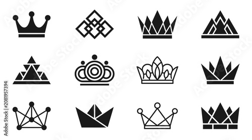 Fotografie Collection of Twelve Diverse Crown Icons and Symbols.