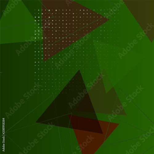 Geometric shapes abstract art green background with triangles and dots  modern design element