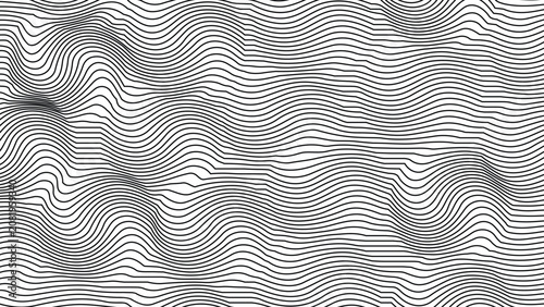 Obraz na płótnie Abstract wavy line pattern, black and white optical illusion background, distort