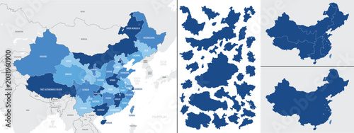 Photography Political map of China with provinces and individual country and region outlines