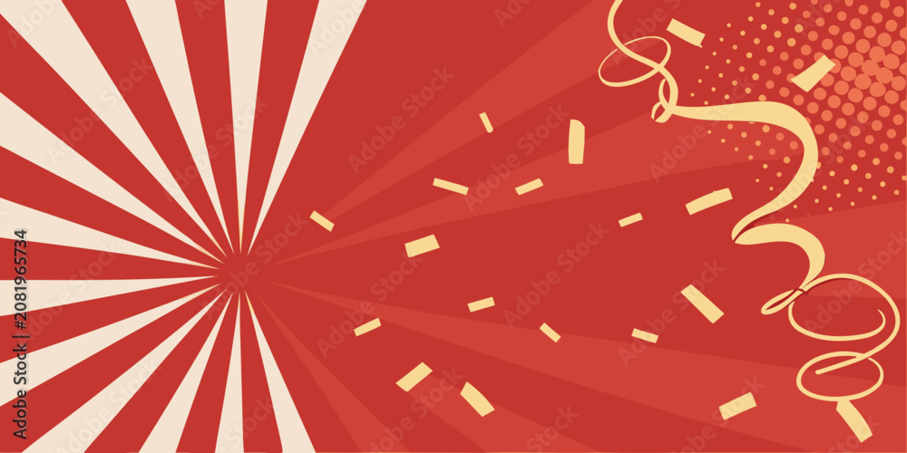 Fototapeta premium Radial burst pattern with confetti and streamer vector illustration