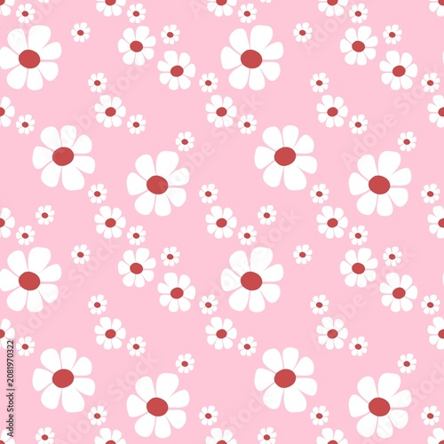 Lovely seamless pattern of white daisy flowers on a soft pink backdrop. 