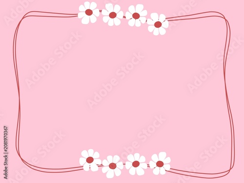 Cute white daisy flowers border with wavy lines on a sweet pink background vector illustration. 