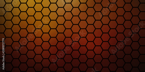 Tablou pe pânză Hexagonal honeycomb grid pattern showing warm gradient colors shifting from golden yellow to deep burnt sienna brown dark tones