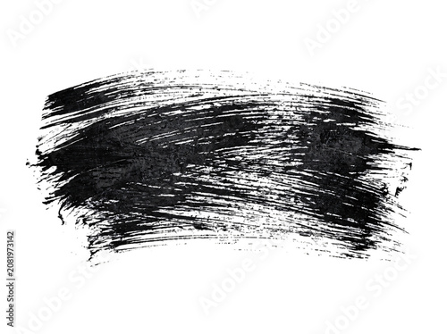 Black acrylic paint brush stroke texture isolated on white background
