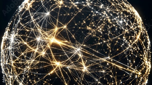 Glowing 3D network connections representing AI on a black background