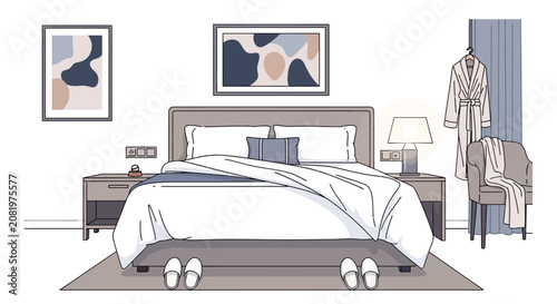 Bed with White Comforter and Pillows