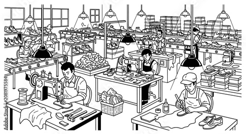 Workers in a Factory Assembly Line