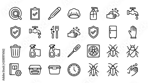 Schilderij op canvas Hygiene and sanitation icons for food safety and health protocols