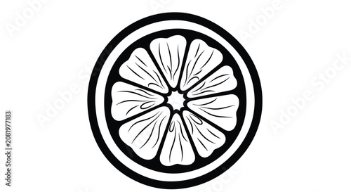 Bold black and white silhouette illustration of a citrus fruit cross-section, highlighting its distinct segments within a circular frame, perfect for clean, high-contrast graphic design.