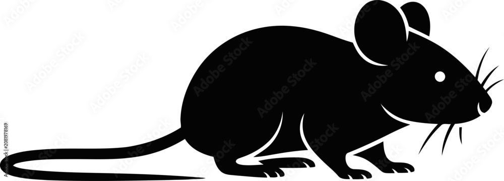 Obraz premium Black silhouette of a mouse standing on hind legs looking right simple animal icon