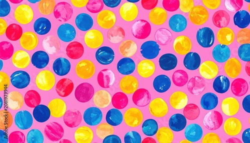 Playful abstract watercolor circles seamless pattern design.