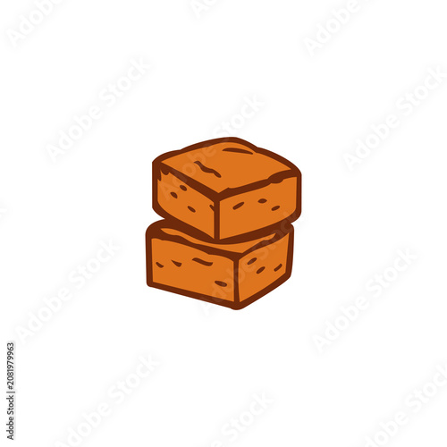 A stylized, modern vector illustration of two stacked brownie squares, representing delicious baked goods, desserts, and indulgent snacks.