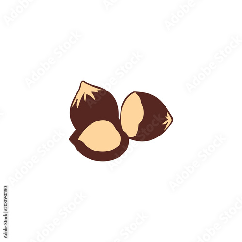 A stylized, modern vector illustration of hazelnuts, representing natural snacks, healthy ingredients, and nutty flavors.