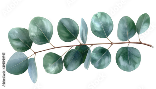Eucalyptus Branch with Oval Leaves on Transparent Background