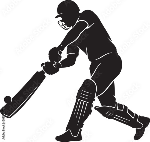 Cricket player silhouette, black cricket icon, batsman illustration, sports vector graphics
