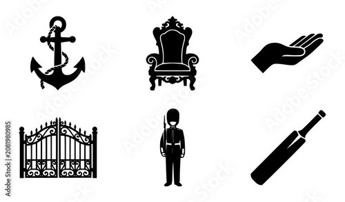Foto Minimalist black silhouette vector icons featuring anchor ceremonial throne open
