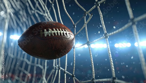 Football in Net Dramatic Lighting Sports Victory