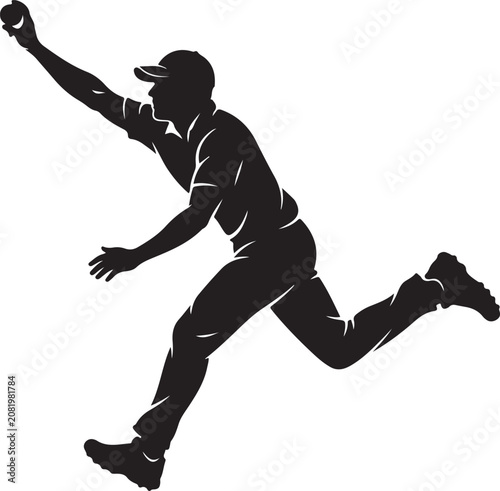 Black silhouette baseball player, athletic sports icon, running man vector, throwing motion