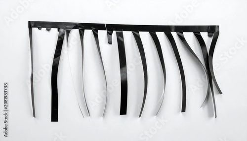 Black Ribbon Strips Hanging Against White Background