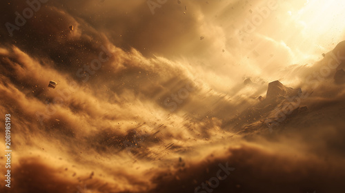 Abstract Dynamic Sandstorm Swirling Dust and Rocks in Desert Battle Atmosphere