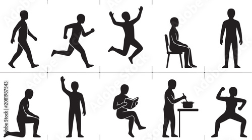 Canvastavla A collection of ten black silhouette showing human figures in various poses, inc