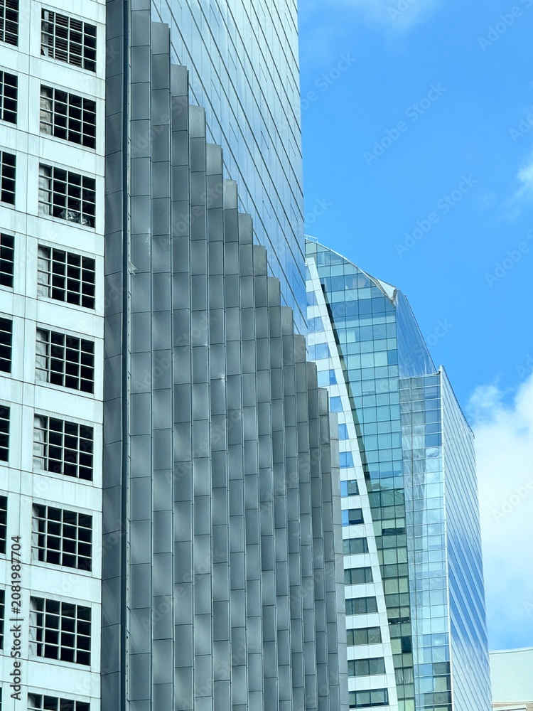 Fototapeta premium Urban Business District View With Parking Structure And Glass Towers