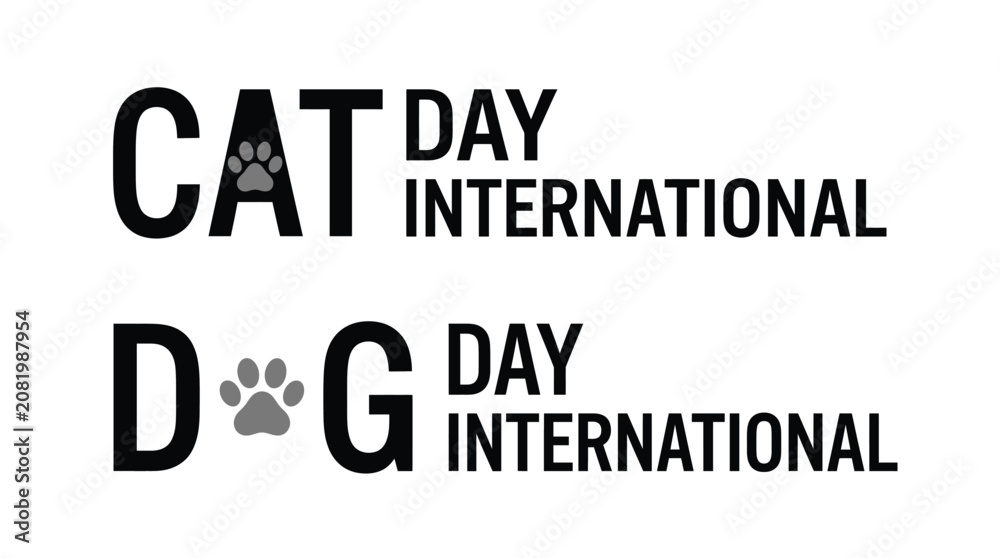 Obraz premium International Cat Day and International Dog Day typography design with paw prints.