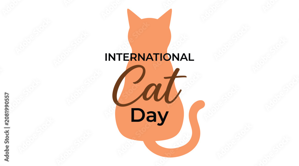 Obraz premium Minimalist graphic design celebrating International Cat Day with a stylized orange feline silhouette.