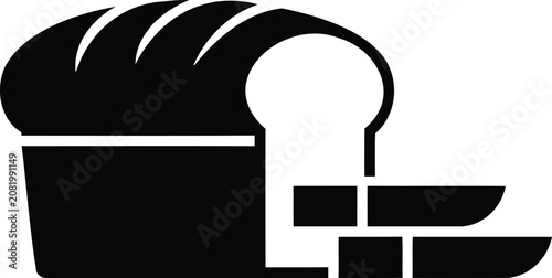 Fotografía French bread loaf and baking basket icon in black silhouette on white background