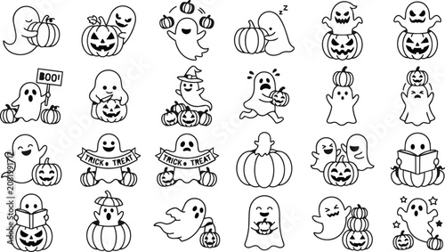 Halloween vector set spooky ghosts jack o' lanterns and trick or treat elements for design