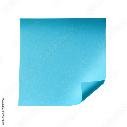 Blank blue sticky note isolated on a white background.