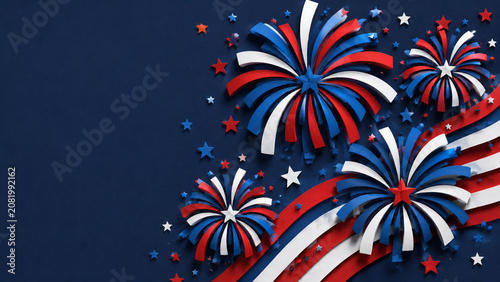 Paper Cut Patriotic Fireworks And Stars Background
