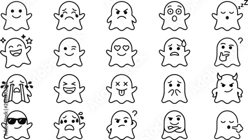 Halloween vector set 20 spooky ghost emojis and icons