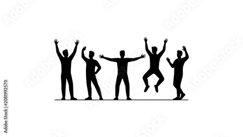 фотографія Five people jumping and celebrating together with arms raised Vector