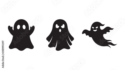 Foto Three Ghost Silhouettes In Black And White Halloween Illustration Silhouette