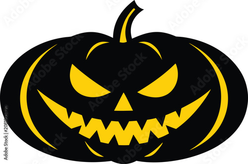 Black and yellow scary jack o lantern pumpkin face for halloween party design