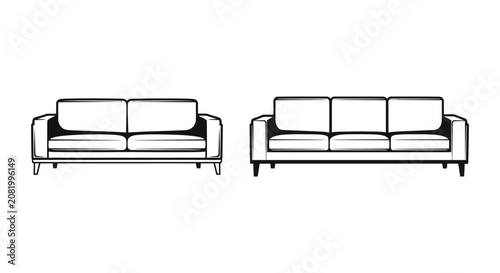 Cuadro en lienzo Two seater And Three seater Sofa Silhouettes Black and white Outline