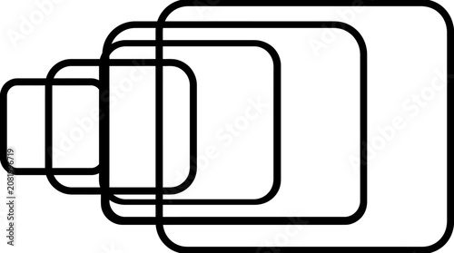 Minimalist black outline design featuring four overlapping rounded rectangles arranged in a horizontal sequence on a plain white surface