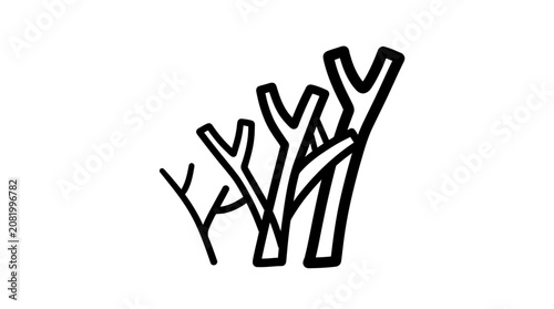 Minimalist black and white line art illustration featuring stylized tree branches with thick strokes on a clean white digital canvas