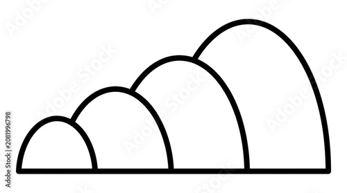 Simple black and white line art vector showing four rounded hills or arch shapes against a clean isolated background