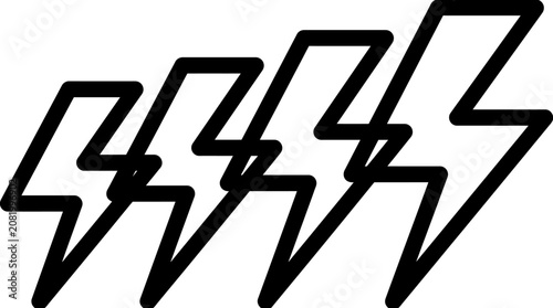 Four sharp black lightning bolt icons arranged in a row featuring clean minimalist lines on a crisp white flat surface