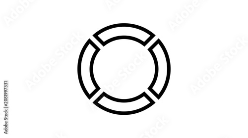 Minimalist black outline circular icon featuring four distinct segments arranged in a clean symmetrical ring on a white backdrop